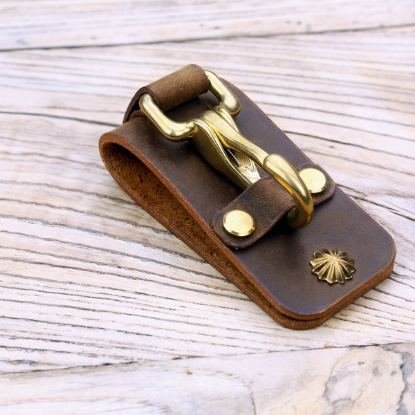 Heavy duty full grain leather belt key clip , retro distressed leather belt key holder - BA05KC