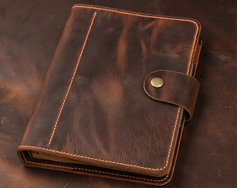 Vintage A5 Size Leather Organizer Agenda /  Refillable Genuine Leather binder Diary Travel journal for Men Women NBA505TB