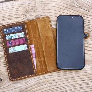 Gepersonaliseerde volnerf lederen iPhone 13 12 mini case met kaarthouder, iPhone 13 12 11 pro max portemonnee case afneembaar Z03-IP05DMW