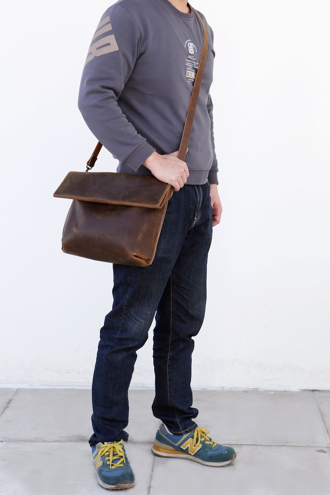 Vintage Brown Leather Bag for Men Rustic Leather Mens Etsy