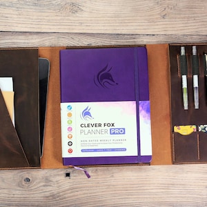 Copertina organizer in pelle personalizzata per Clever Fox Planner 8,5 x 11, cartella a tre ante in pelle per Rocketbook Fusion formato Letter X04-LS