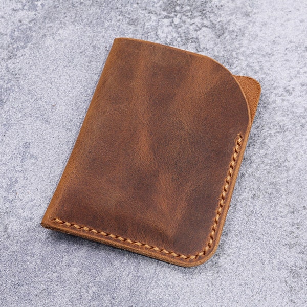 Minimalist leather credit card sleeve holder / personalized slim leather business card case wallet Gift wrap  CH056V