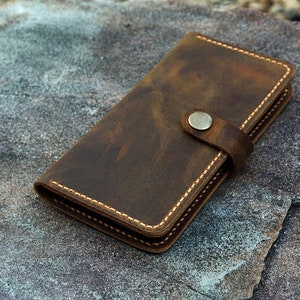 Personalized removable magnetic distressed leather iPhone wallet cover magnet case for iPhone 15 14 13 Pro Max wallet IP05MMW image 2