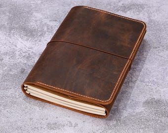 Personalized Leather Journal Cover, Refillable Journal Notebook A5 A6, trifold leather journal, T01-LJA56C
