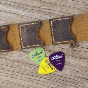 Personalized distressed leather guitar pick holder case , unique gifts for the guitar player GPC05L