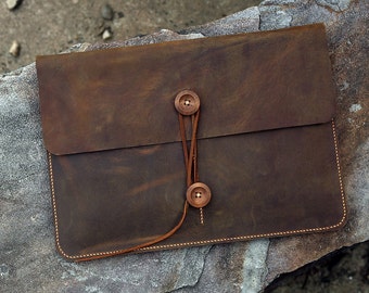 Vintage Distressed genuine leather macbook sleeve case for macbook pro m4 14 16 / macbook air M4 13 15 cover bag MACX05C-N