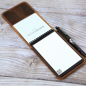Spersonalizowana skórzana obudowa Rocketbook Mini, skórzana obudowa z klapką do notesu Rocketbook Mini o rozmiarze 3,5 x 5,5 cala X03-L5RMC
