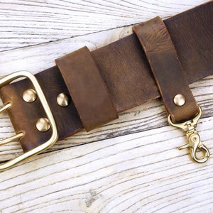 Vollnarbenleder Gürtel Schlüsselhalter, Distressed Ledergürtel Hakenclip für Schlüssel, Hochleistungsledergürtel Schlüsselclip BA05KH