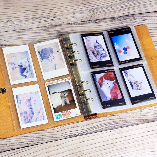 Personalized instax mini photo album with sleeves , vintage leather instax mini wide photo album , leather photocard binder book X06-LIX0PA