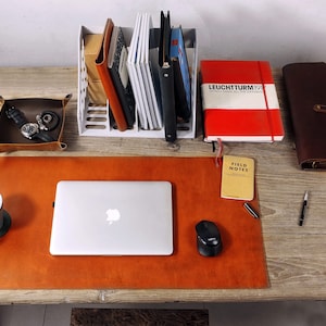Personalized full grain leather desk pad blotter , black Leather table mat, large leather office desk writing pad  LMXXS