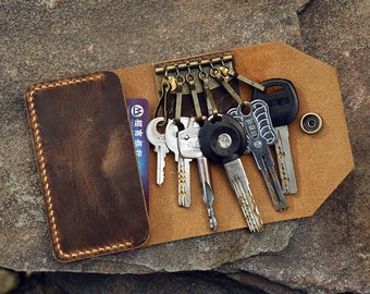 Schlanke Schlüsselmappe aus Leder, Schlüsselhalter aus Leder, Schlüsselabdeckung aus Leder, personalisierte Schlüsseletui CK005S