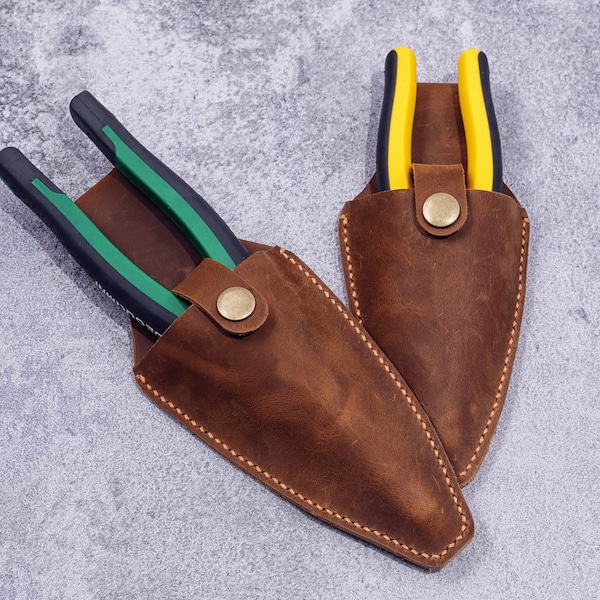 Personalized Leather plier holster holder with belt clip, small leather tool holster pouch for plier W07-LPHS