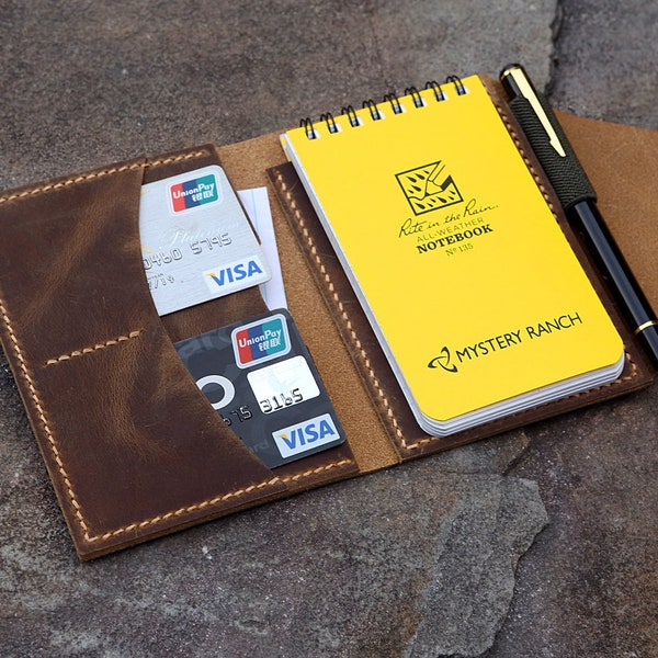 Personalized real genuine leather organizer wallet cover for rite in the rain top-spiral notebook 3" x 5" 4" x 6" inch N05EPC