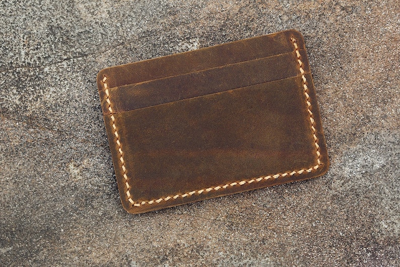 Retro Distressed Leather Minimalist Card Case / Front Pocket - Etsy