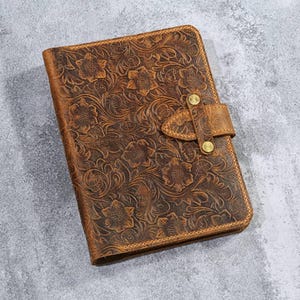 Tooled leather A5 6 ring binder planner , distressed embossing leather refillable journal , travelers journal notebook  N02-NBA5XJ