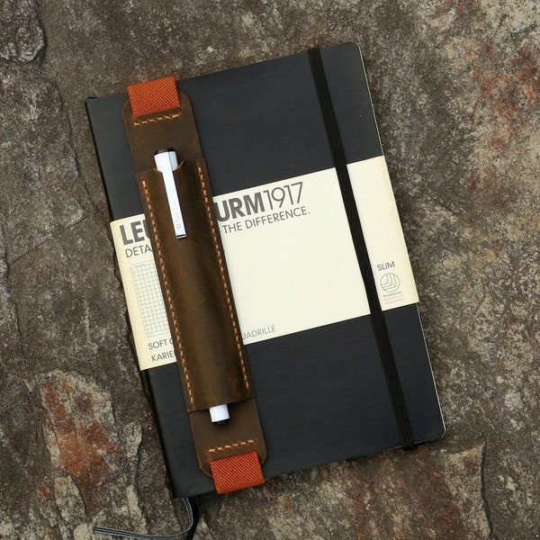 Vintage Leather Pen Pencil holder quiver for moleskine large notebook A5 size notebook Leuchtturm1917 notebook medium PH05N