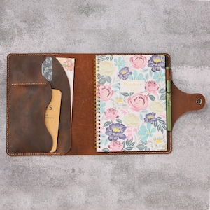 Handmade Leather Planner Cover for Blue Sky Planners, Rustic Journal Cover 8.5x11 8x10 7x9 Refillable Planner Folio Gift T06-BKPW