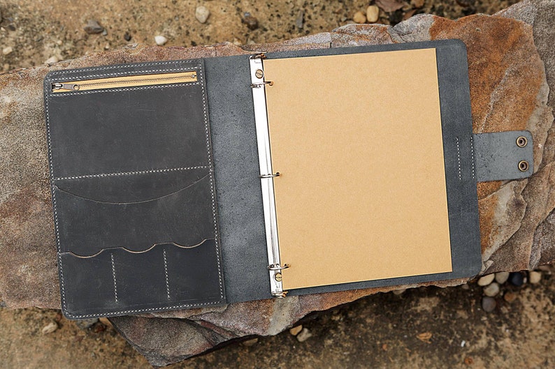 Personalized Gray Leather 3 Ring Binder Grey Leather Etsy