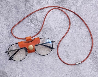 Leather Eyeglasses Holder with lanyard , Leather Sunglass glasses Retainer holder necklace , Leather Eyewear Retainer Lanyard - W06-LERL