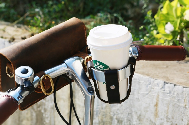 Black Brown Leather Bike Coffee Cup Holder Bicycle Bike Etsy