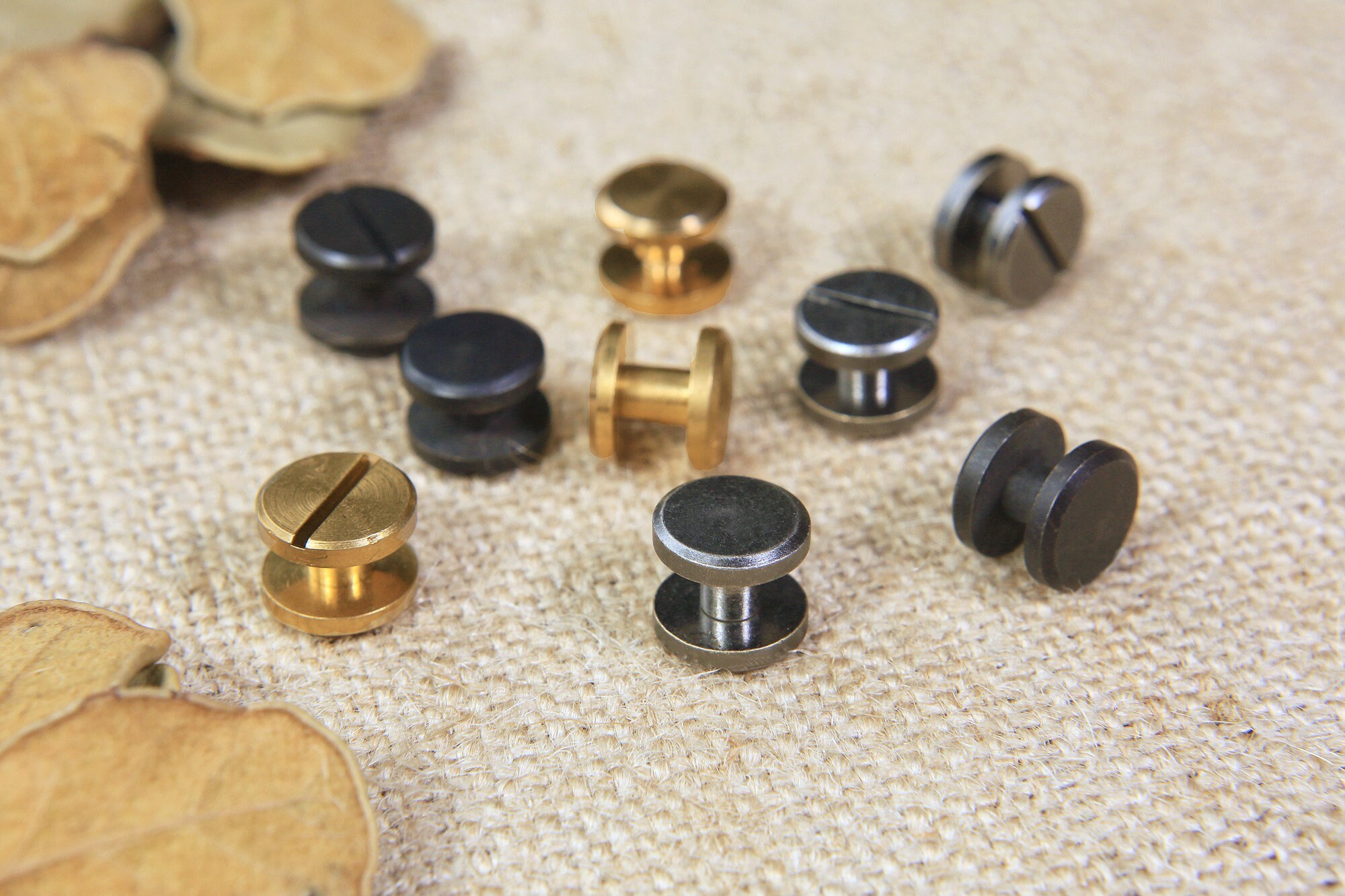 Copper Solid Rivets Metal Stud Fasteners Brass Tone Yinpecly 100PCS Round Flat Head Rivet 0.2 x 0.12 Length x Outer Diameter 
