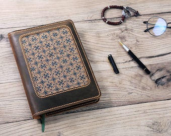 Personalized embossed leather journal notebook cover ,  Aesthetic leather planner cover for large size moleskine , A5 notebook Y02-LWBC05