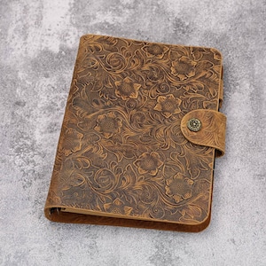 Caderno de couro com relevo A5 A6 6 argolas, fichário de couro recarregável, diário de viagem W10-LAXB