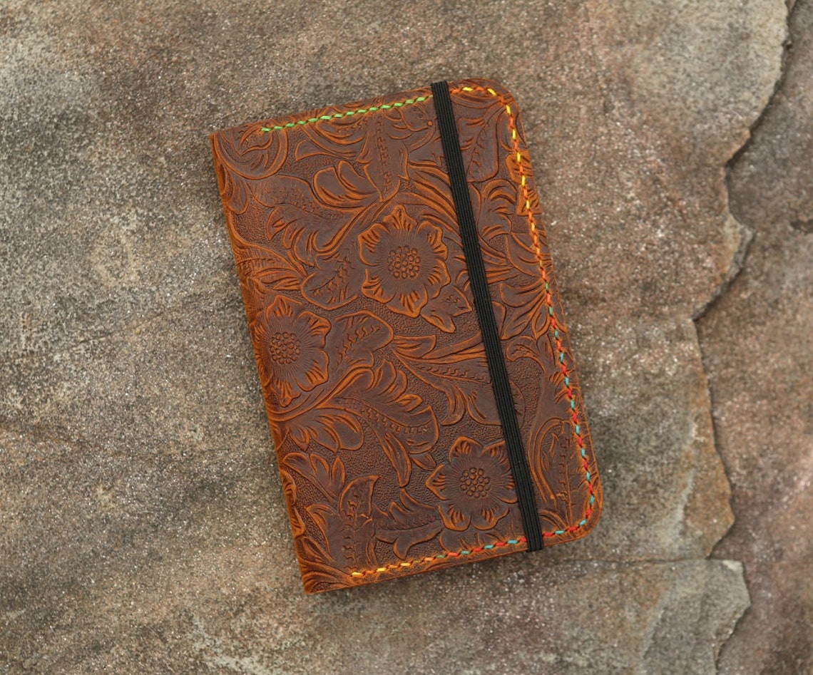 Women embossing flower real Leather notebook cover for Etsy