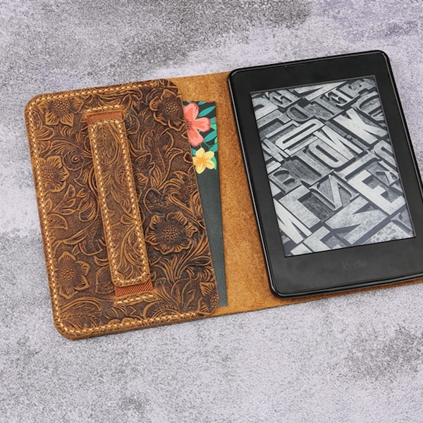 Women embossing leather kindle paperwhite case , Tooled leather new Kindle case cover, Kindle Oasis case  W11-KD05CWP