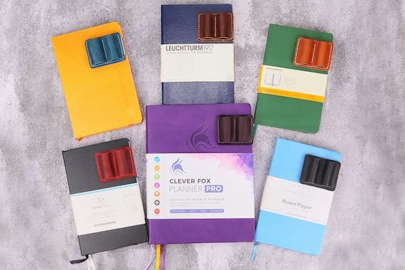 Color Leather dual pen pencil holder for notebook journal ,  leuchtturm1917 pen loop , notebook pen pencil holder clip W10-LDPH