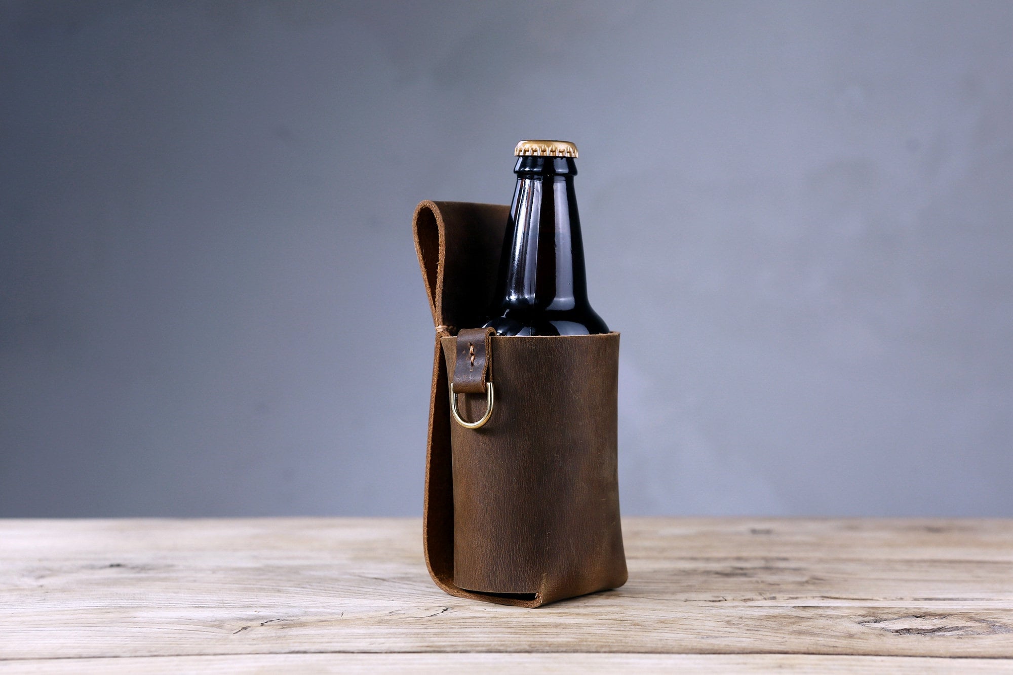 Personalized thick full grain leather beer holster , distressed leather cowboy holster bottle belt holder - Z07-L05BRH