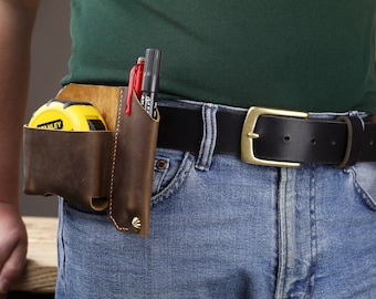 Estuche portacinta métrica personalizado de cuero de grano completo, funda para cinturón Z04-LTH05C