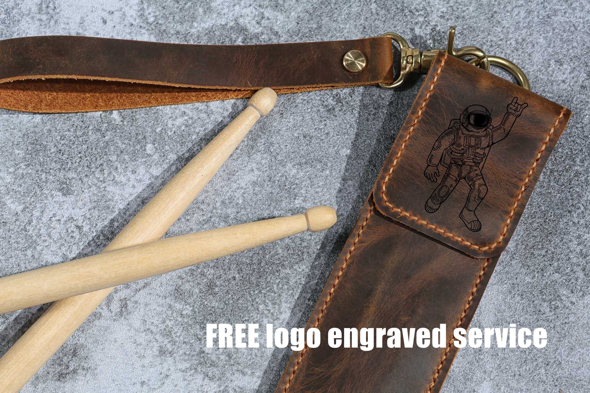 Étui Cuir Personnalisé Pour Baguettes De Batterie - Pochette Gravée Cadeau Musicien Batteur