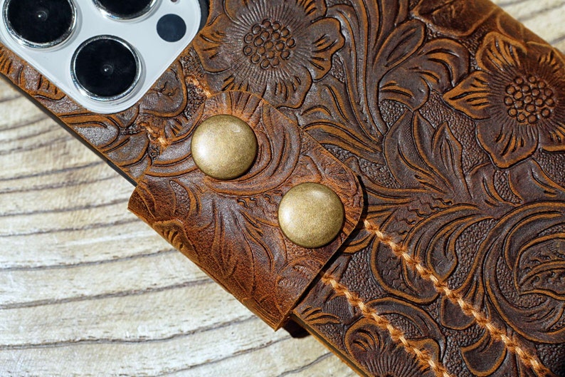 Personalized Crossbody Phone Wallet Tooled Leather Iphone 13 Etsy