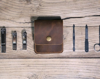 Organiseur en cuir personnalisé pour outils de manucure, trousse de manucure en cuir pleine fleur, cadeau de manucure Z08-LMC05S