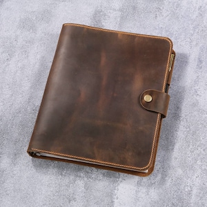 Leather business portfolio 3 ring binder for letter size 3 hole refill paper / leather organizer folder for 8.5 x 11 refillable paper NL05BS