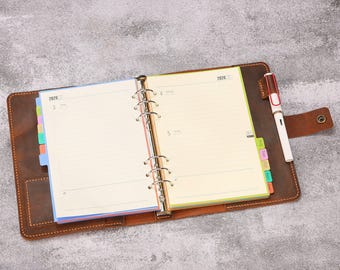 Refillable 2026 Leather Daily Planner A5, Personalized A5 Leather Binder Calendar Planner,  6 Ring Planner Binder with Pen Loop U12-2026LP