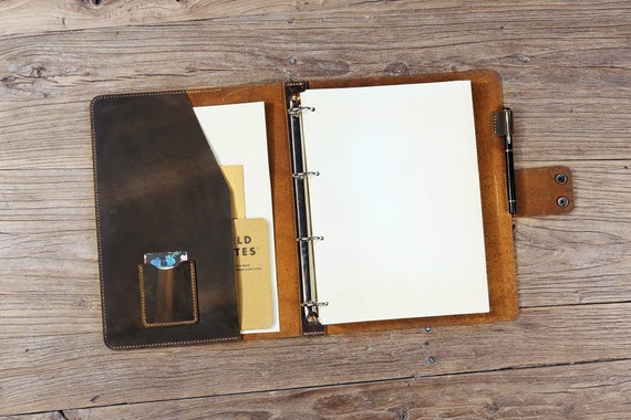 Personalized leather 3 ring binder portfolio folder with pockets – DMleather