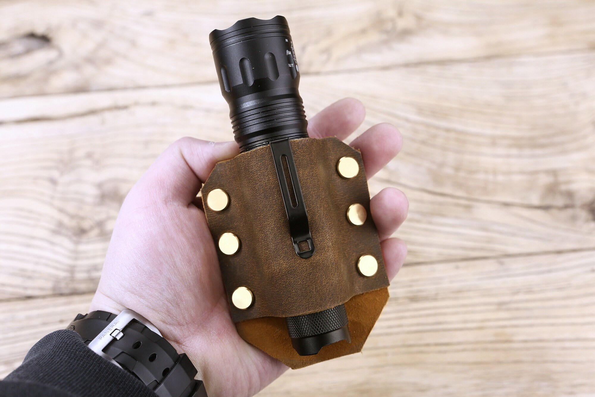 Personalized full grain Leather flashlight holster Etsy