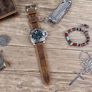 Rustic brown leather panerai watch bands strap , Mens retro leather watch bands , custom watch band - W09-WS05BB