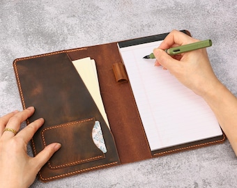 Personalized Leather Notebook Cover for TOPS Oxford 5x8 Notepad Junior Legal Pad, Handmade Leather Writing Journal Cover T07-NLP58C