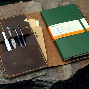 Personalized Leather Moleskine Cover With Pen Holder Custom