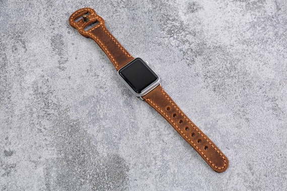 Apple Watch Leather Band , Personalized Brown Leather Apple Watch Band , Mens Leather Apple Watch Strap - W08-LWWB