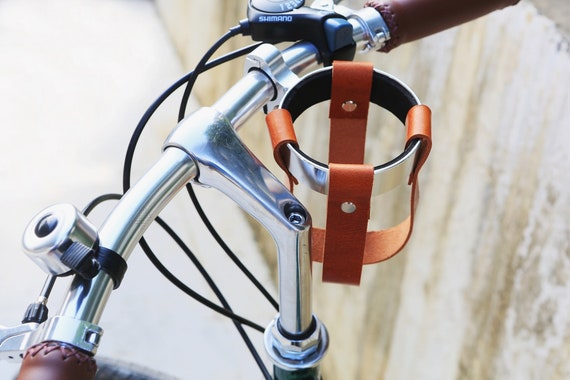 Zwart bruin lederen fiets bekerhouder fiets fiets - Etsy België