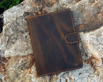 Vintage distressed leather iPad stand cover for 2026 iPad Air 11 13 M4, leather iPad Pro 12.9 organizer case  IXPMC