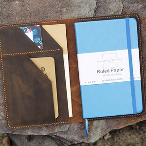 Personalized distressed leather cover case portfolio for Minimalism art notebook journal composition B5 classic medium A5 A4 MAX05SL