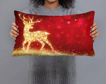 Red and Gold Reindeer Basic Pillow