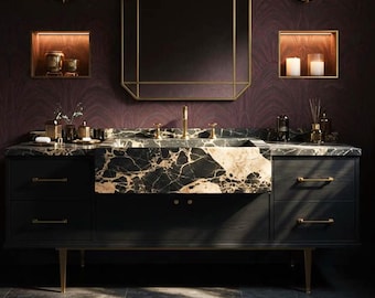 Picasso Marble Sink Vanity – Custom Stone Sink for Bathroom Vanity, Marble Sink Top Console, Interior Design Stone Bathroom Sink M3F004
