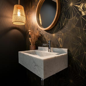 Hand Carved Carrara Sink - Custom Marble Vessel Sink with Vanity Countertop for Farmhouse and Art Deco Bathrooms M3S045