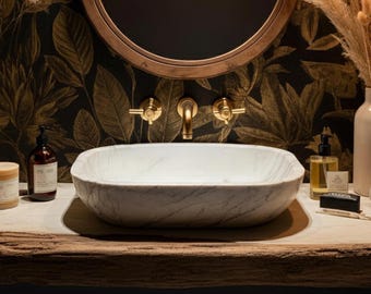 Luxury Handcrafted Marble Vessel Sink – Oval White Carrara Stone Basin for Modern Bathrooms M3S055